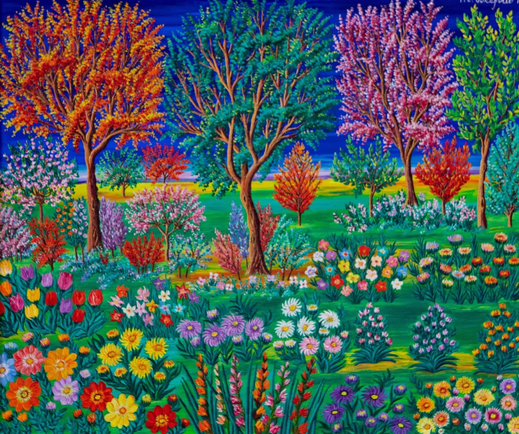 "Piante e fiori", 1976 - olio su tela - cm 50x60