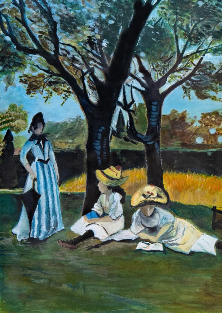 Riproduzione da Silvestro Lega, "Alla villa di Poggio Piano", 1965 - acquerello su carta - cm 32x23