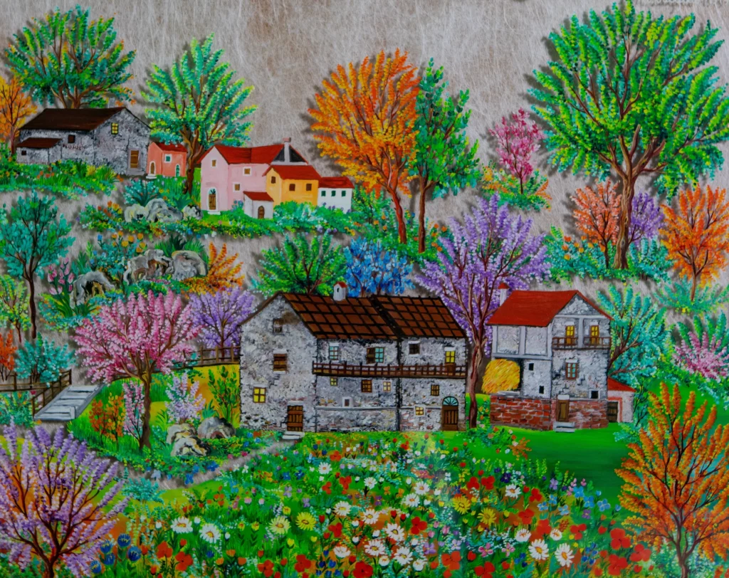 Senza titolo, non finito, 1979 - olio "a rovescio" su vetro - cm 40x50