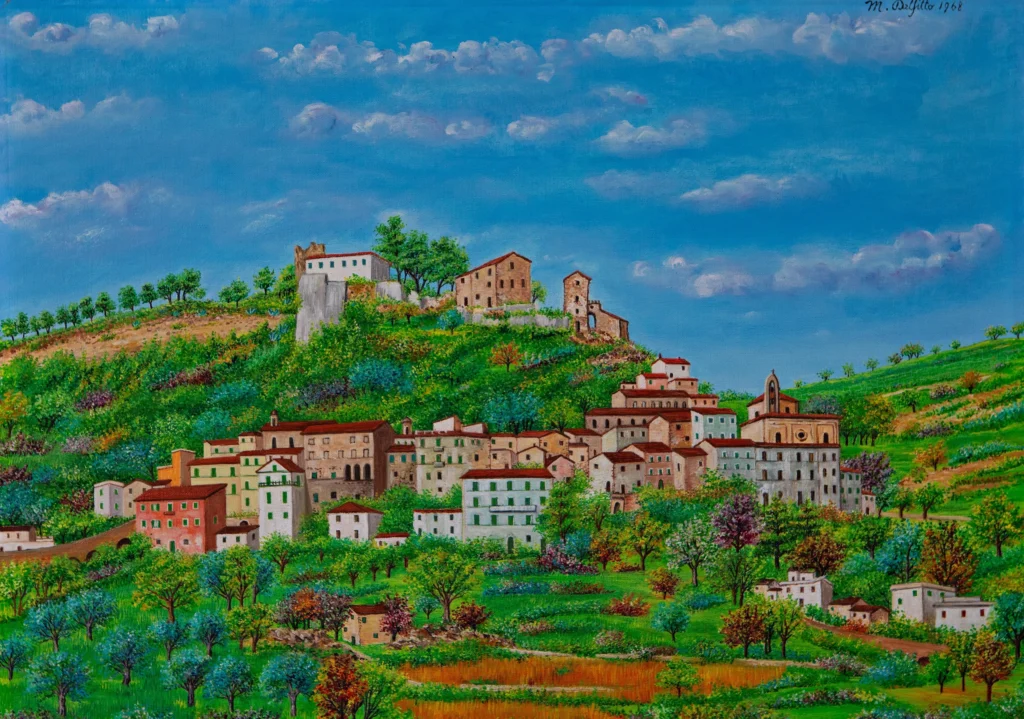 "Paese alto di Grottammare visto dal mare", 1968 - olio su tela - cm 50x70