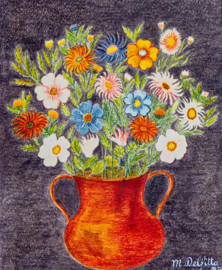 "Vaso di fiori", 1974 - pennarelli a spirito su carta - cm 22x18