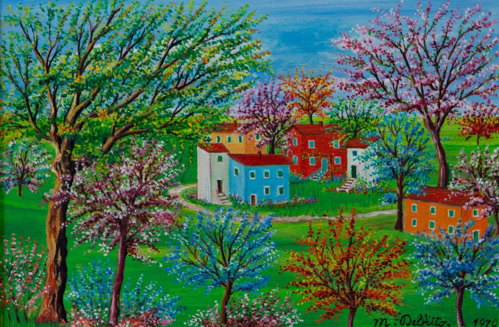 "Case in campagna", 1970 - olio su tela - cm 20x30